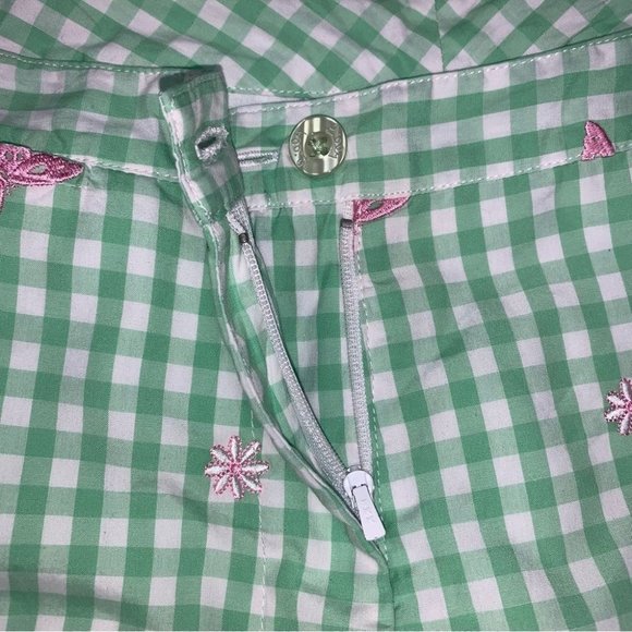 Lilly Pulitzer Vintage Gingham Hi-Rise Crop Pants Green White Butterfly Size 8 P - Picture 8 of 8